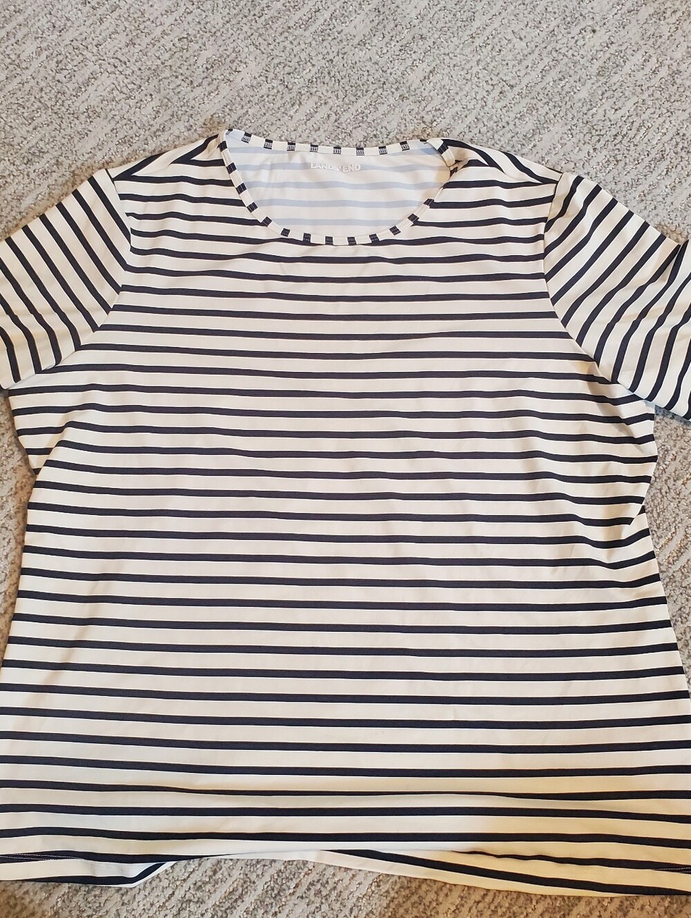 Lands' End Light Blue and White Sunshade Shirt SPF 50